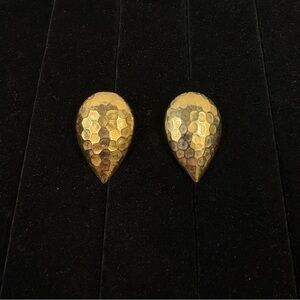 Vintage Solid Brass Teardrop Modernist Sculptural Clip On Earrings